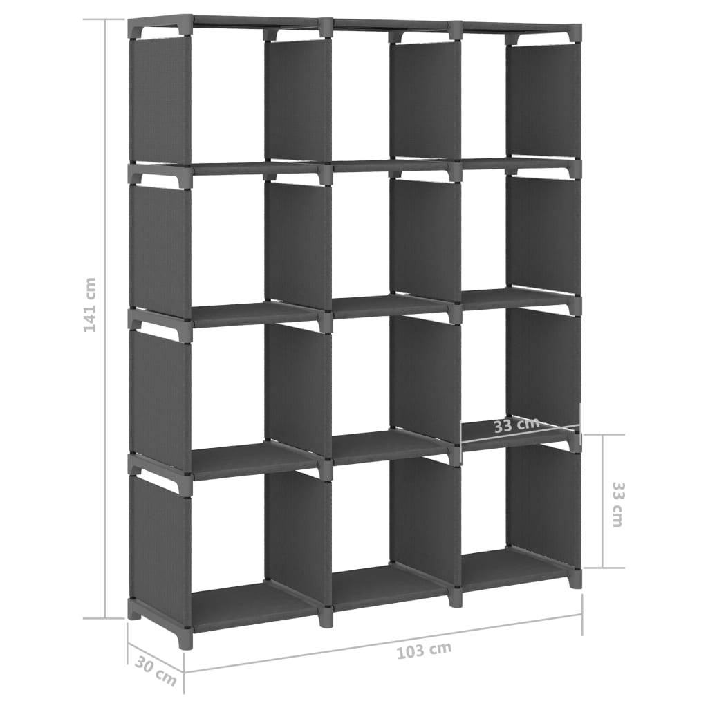 vidaXL Würfel-Regal 12 Fächer Grau 103x30x141 cm Stoff