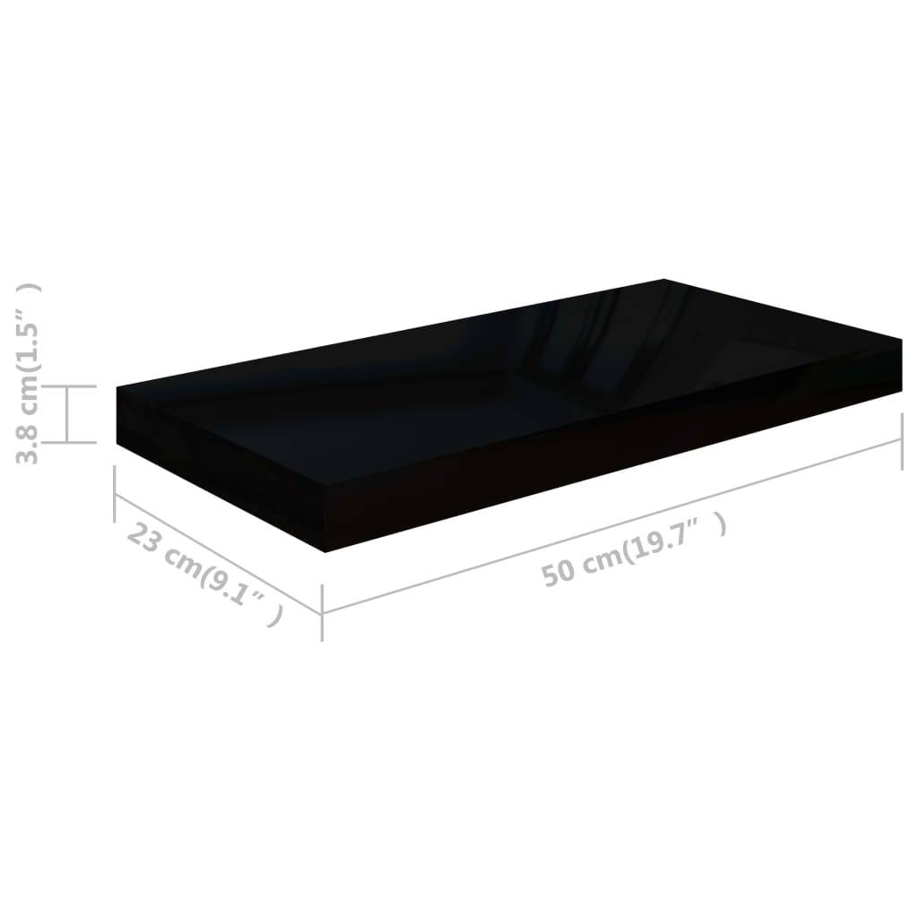 vidaXL Schweberegale 2 Stk. Hochglanz-Schwarz 50x23x3,8 cm MDF