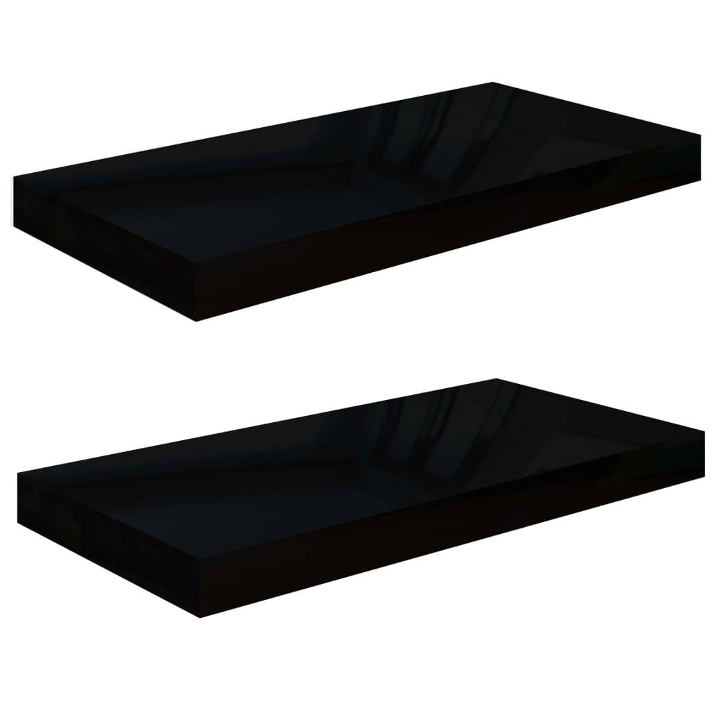 vidaXL Schweberegale 2 Stk. Hochglanz-Schwarz 50x23x3,8 cm MDF