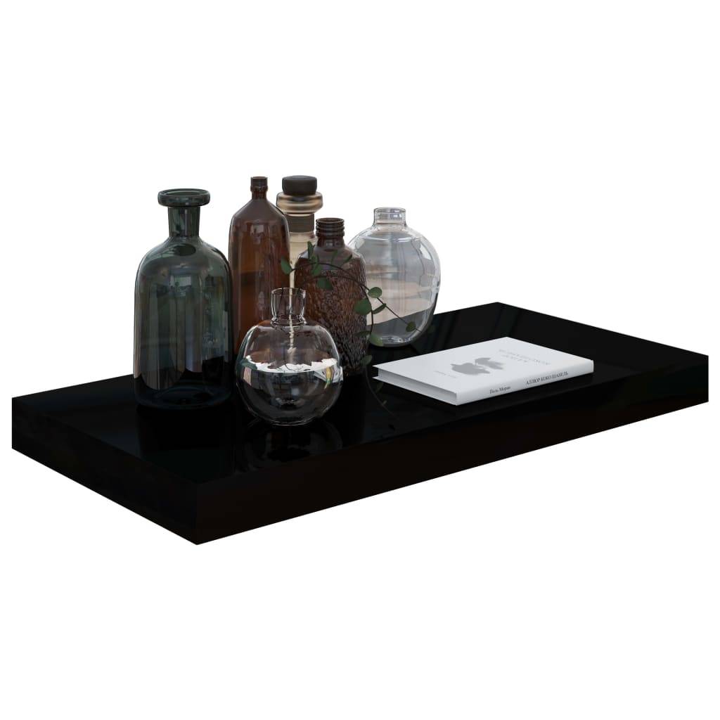 vidaXL Schweberegale 2 Stk. Hochglanz-Schwarz 50x23x3,8 cm MDF