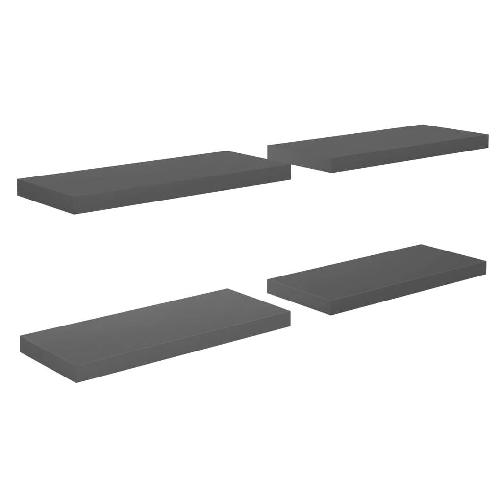 vidaXL Schweberegale 4 Stk. Hochglanz-Grau 60x23,5x3,8 cm MDF