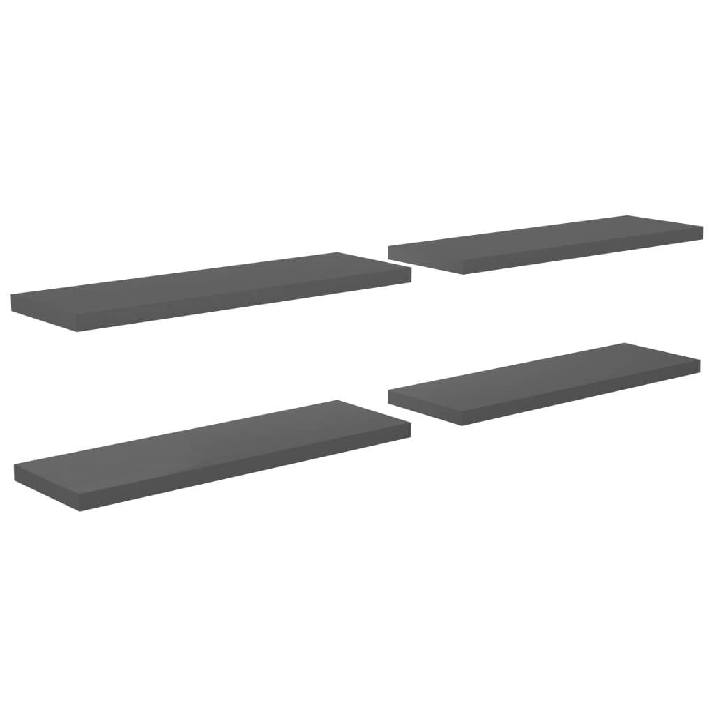 vidaXL Schweberegale 4 Stk. Hochglanz-Grau 120x23,5x3,8 cm MDF
