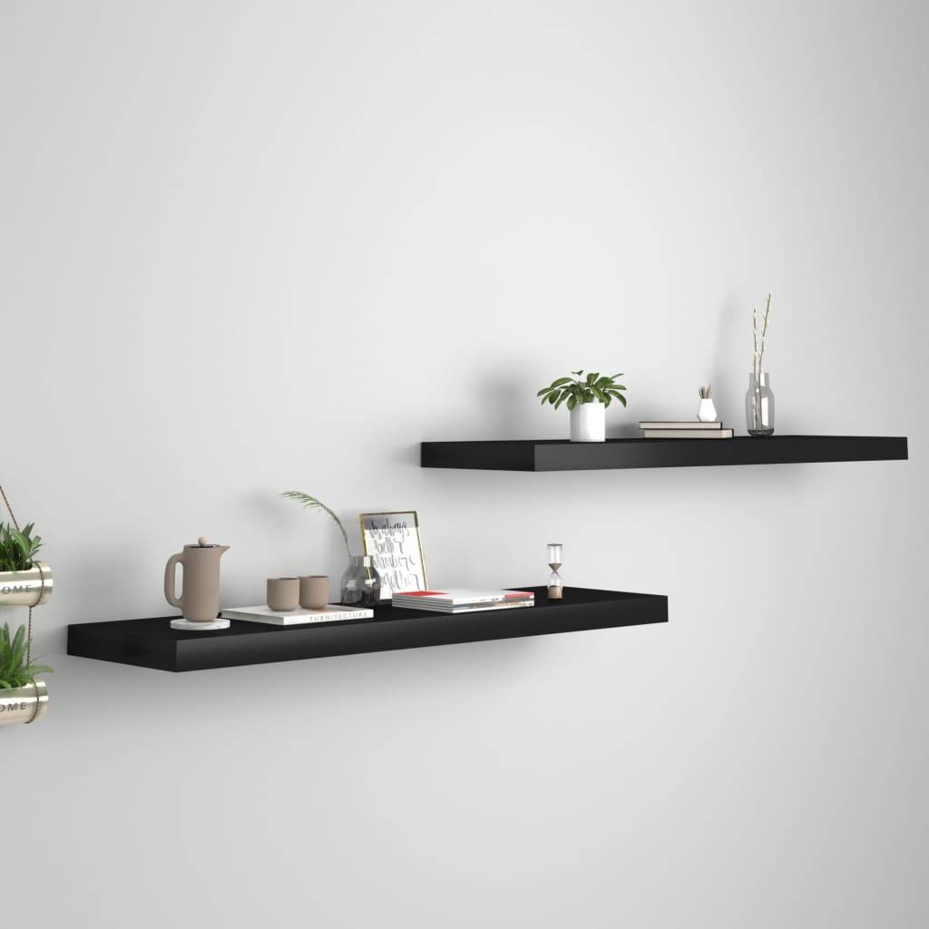 vidaXL Schweberegale 2 Stk. Schwarz 90x23,5x3,8 cm MDF