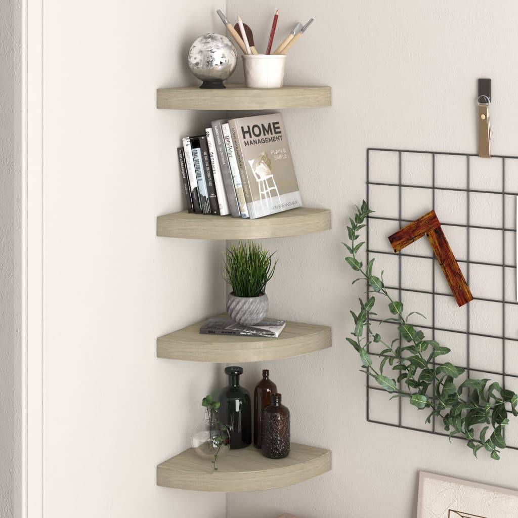 vidaXL Eck-Schweberegale 4 Stk. Eichen-Optik 25x25x3,8 cm MDF