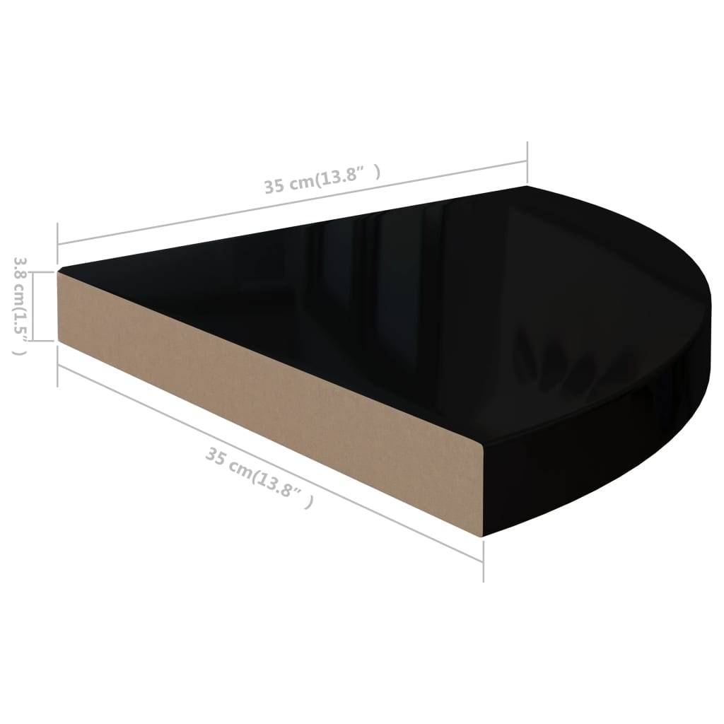 vidaXL Eck-Schweberegal Hochglanz-Schwarz 35x35x3,8 cm MDF