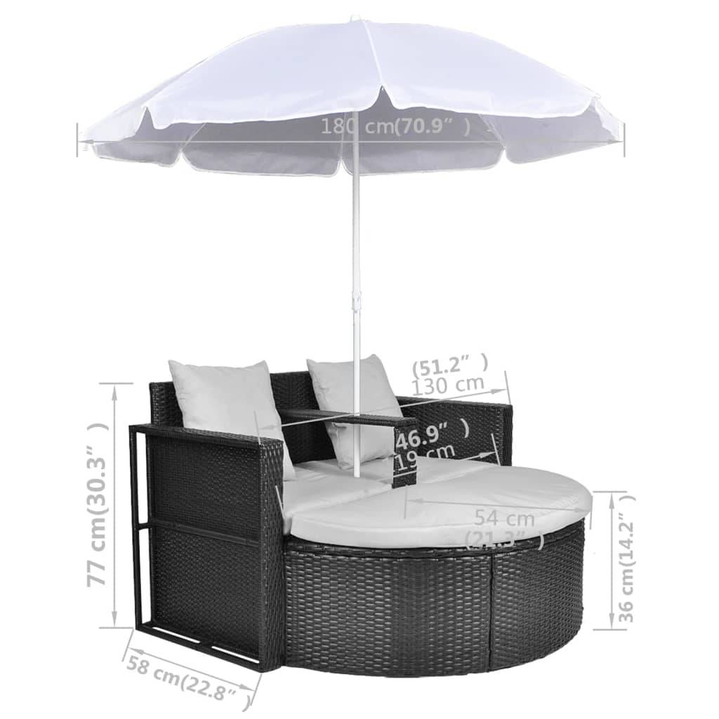 vidaXL Gartenbett mit Sonnenschirm Braun Poly Rattan