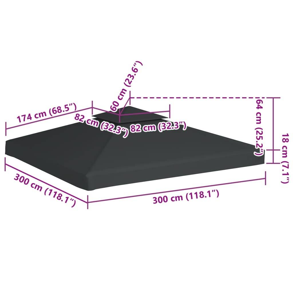 vidaXL Pavillon-Ersatzdach 310 g/m² Dunkelgrau 3x3 m