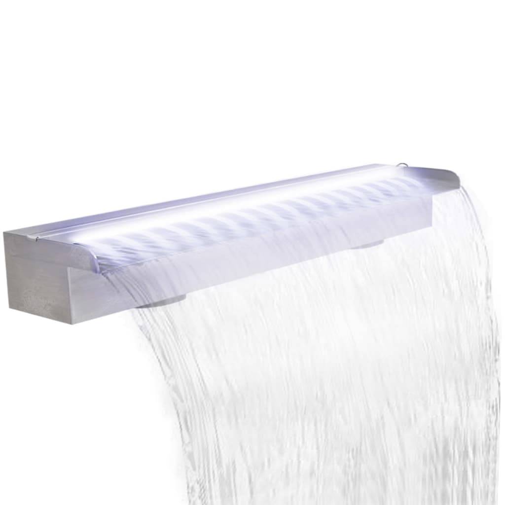 vidaXL Pool-Wasserfall Fontäne mit LEDs Rechteckig Edelstahl 90 cm