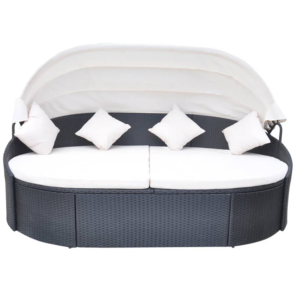 vidaXL Outdoor-Loungebett mit Dach Poly Rattan Schwarz