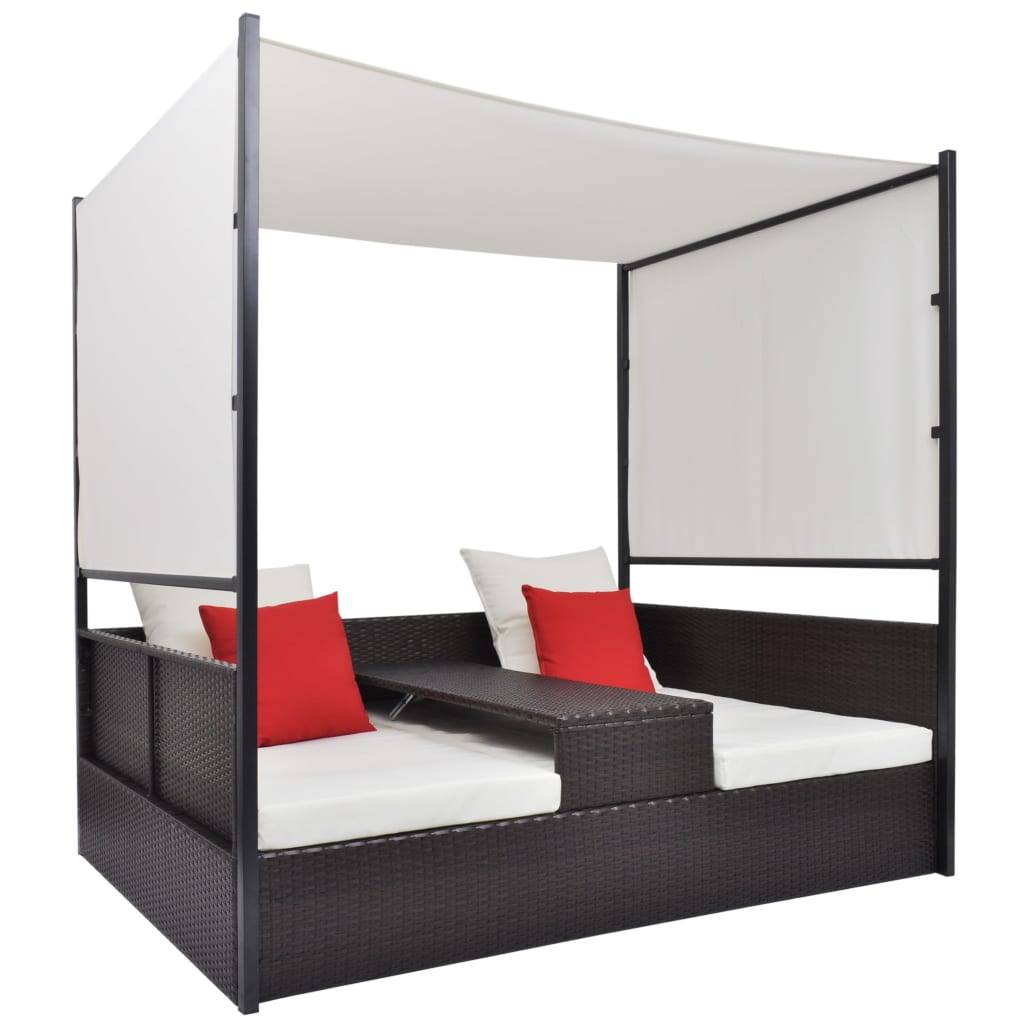 vidaXL Gartenbett mit Baldachin Braun 190×130 cm Poly Rattan