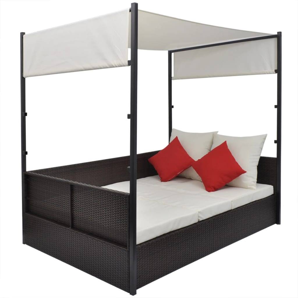vidaXL Gartenbett mit Baldachin Braun 190×130 cm Poly Rattan