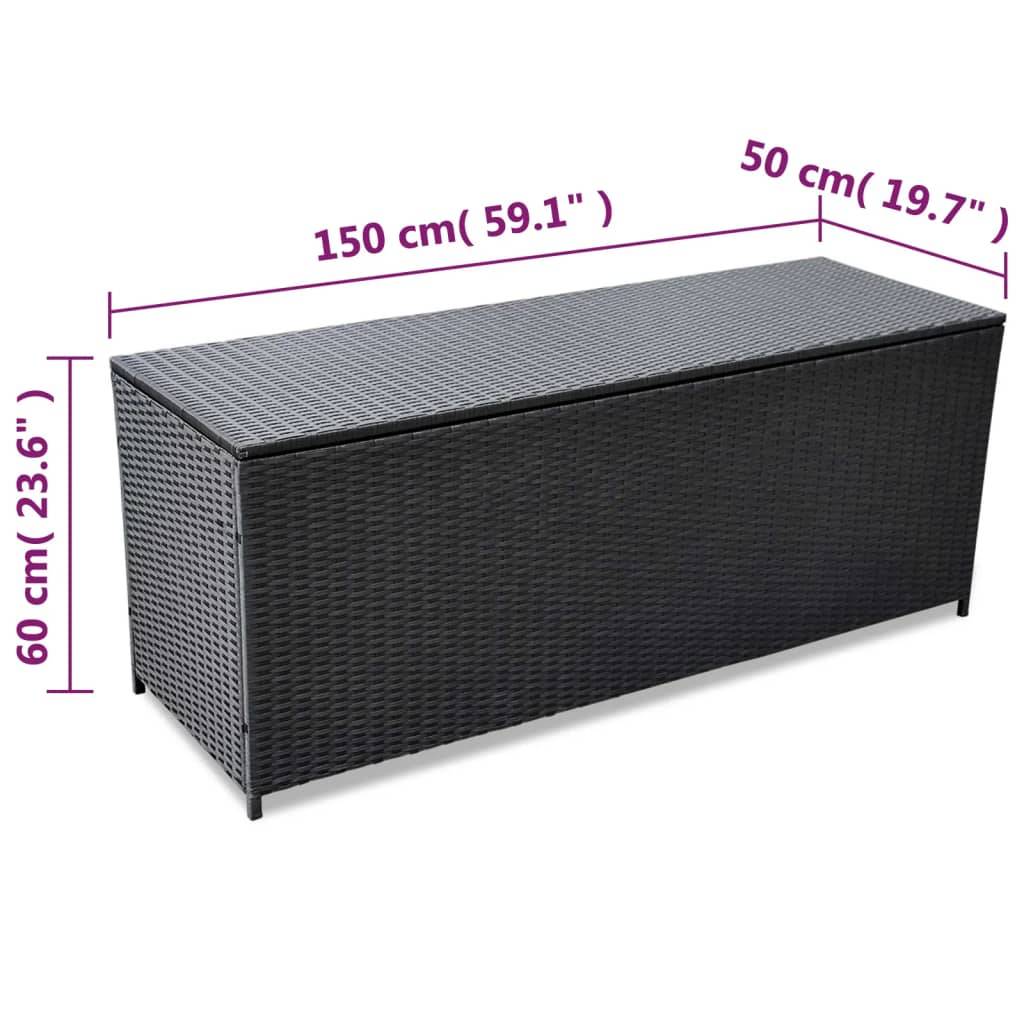 vidaXL Garden-Auflagenbox Schwarz 150x50x60 cm Poly Rattan