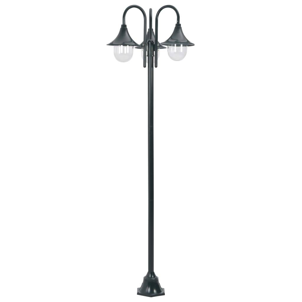 vidaXL Garten-Pollerleuchte E27 220 cm Aluminium 3-Laterne Dunkelgrün