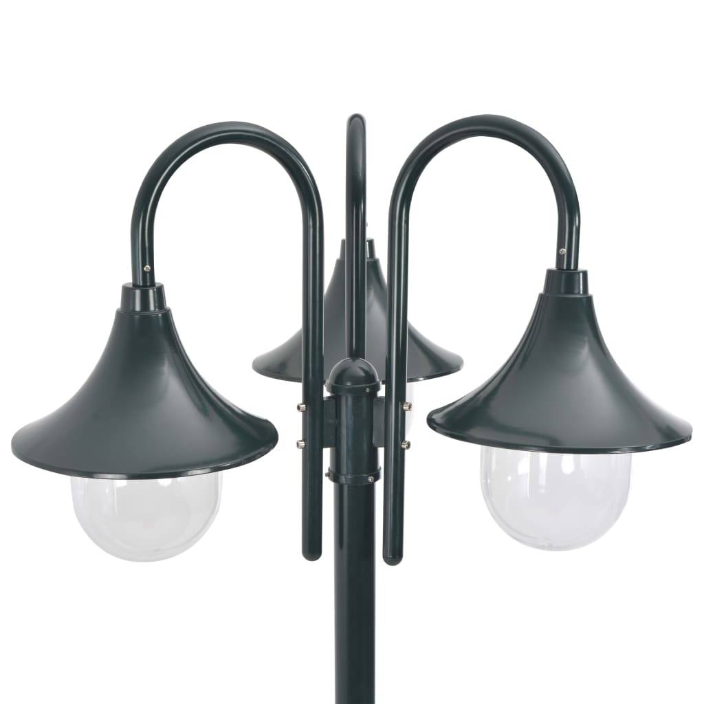 vidaXL Garten-Pollerleuchte E27 220 cm Aluminium 3-Laterne Dunkelgrün