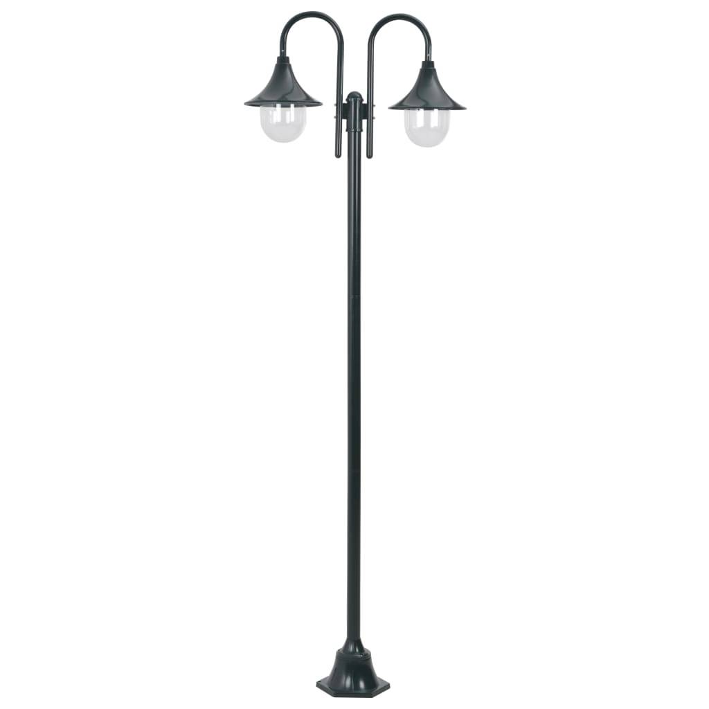 vidaXL Garten-Pollerleuchte E27 220 cm Aluminium 2-Laterne Dunkelgrün