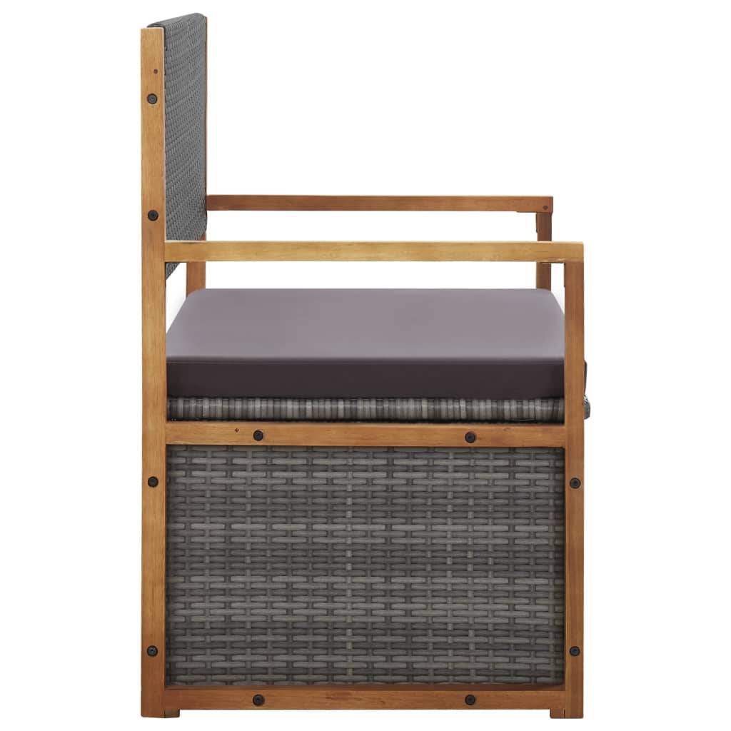 vidaXL Bank mit Stauraum 115 cm Poly Rattan Massivholz Akazie Grau