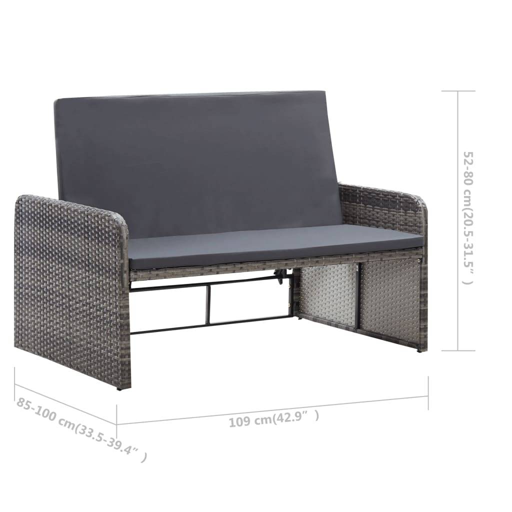 vidaXL 2-tlg. Garten-Lounge-Set mit Auflagen Poly Rattan Grau