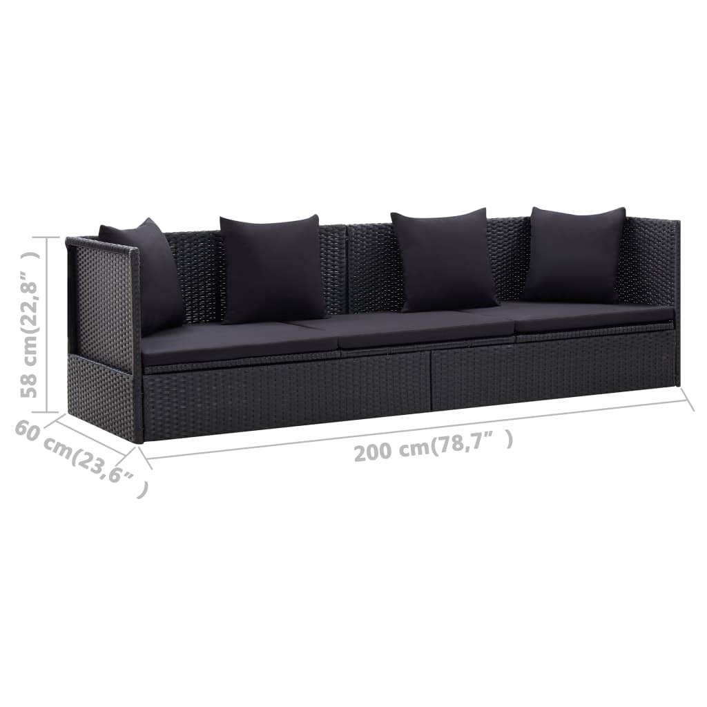 vidaXL Garten-Sofabett mit Kissen Poly Rattan Schwarz