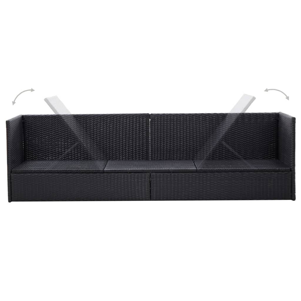 vidaXL Garten-Sofabett mit Kissen Poly Rattan Schwarz