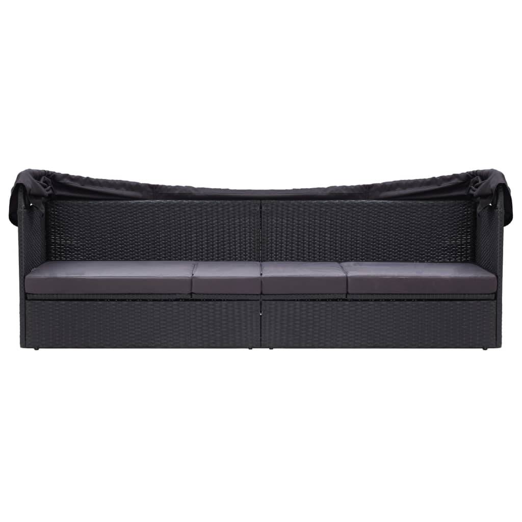 vidaXL Outdoor-Sofabett mit Dach Poly-Rattan Schwarz
