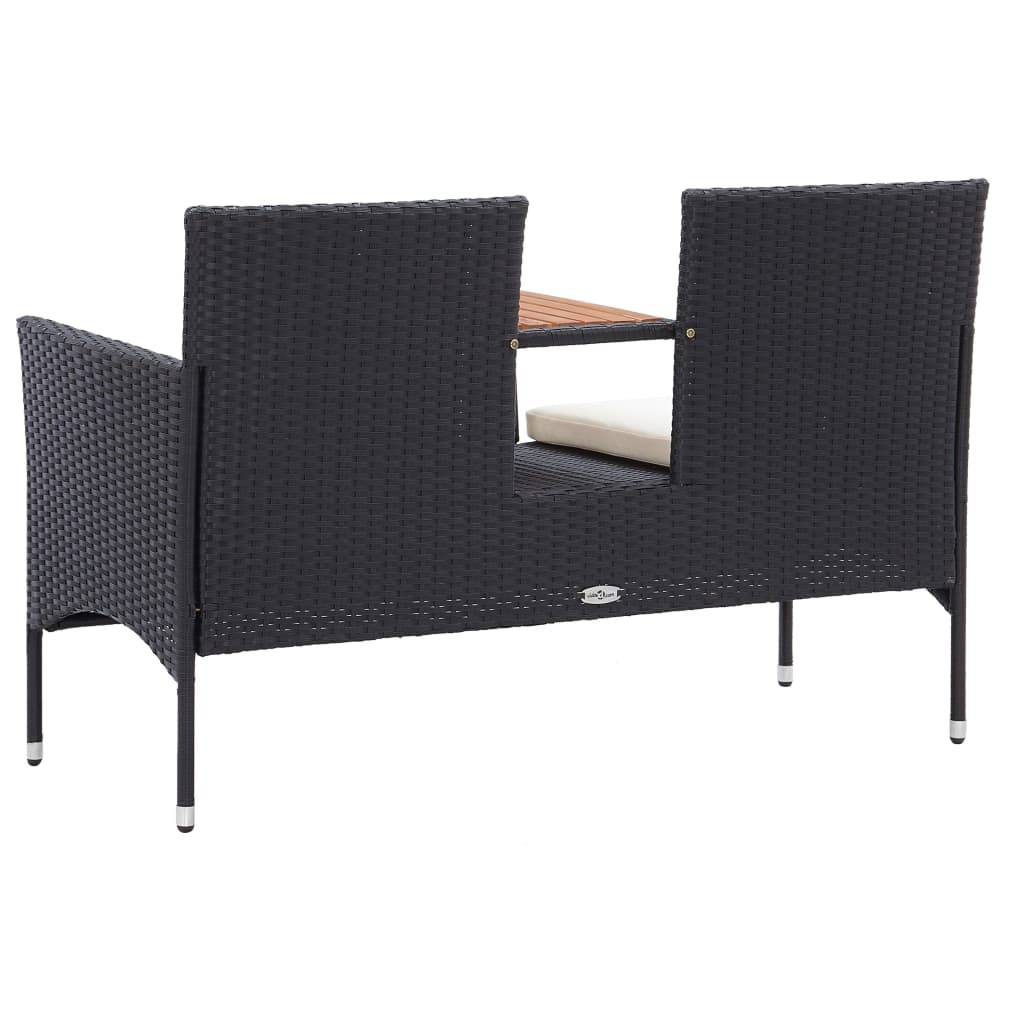 vidaXL 2-Sitzer-Gartenbank mit Teetisch 143 cm Poly Rattan Schwarz