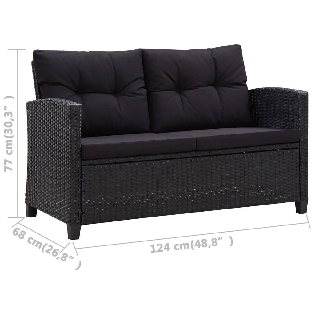 vidaXL 6-tlg. Garten-Sofagarnitur mit Auflagen Poly Rattan Schwarz