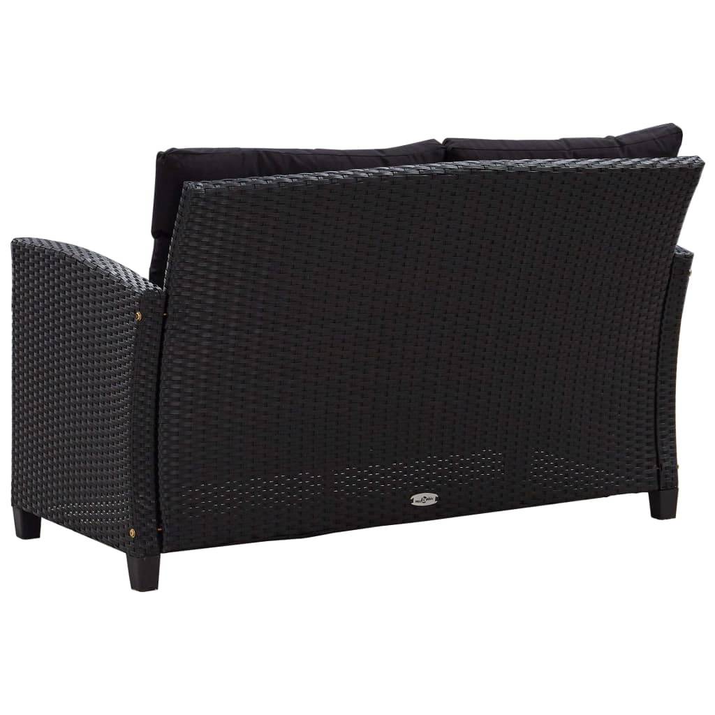 vidaXL 2-Sitzer-Gartensofa mit Kissen Schwarz 124 cm Poly Rattan