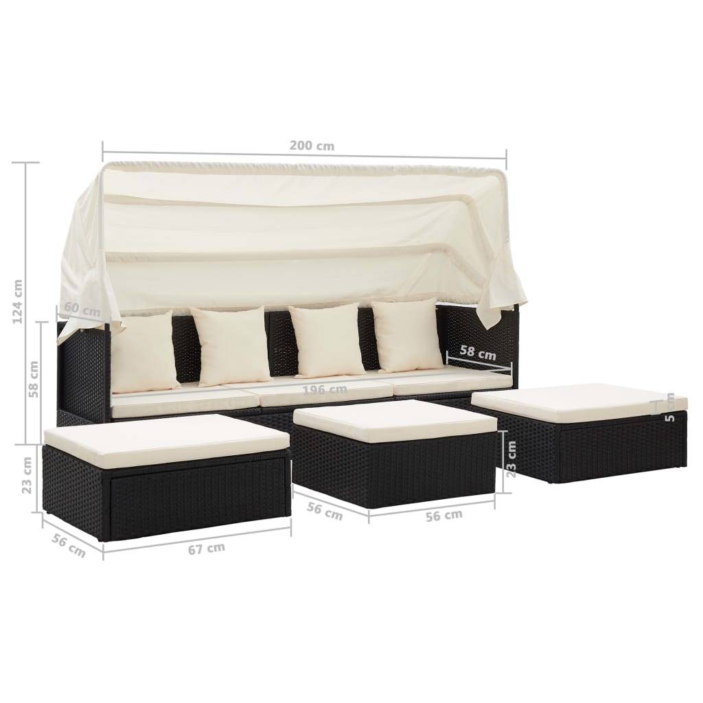 vidaXL Garten-Sonneninsel mit Dach Schwarz Poly Rattan