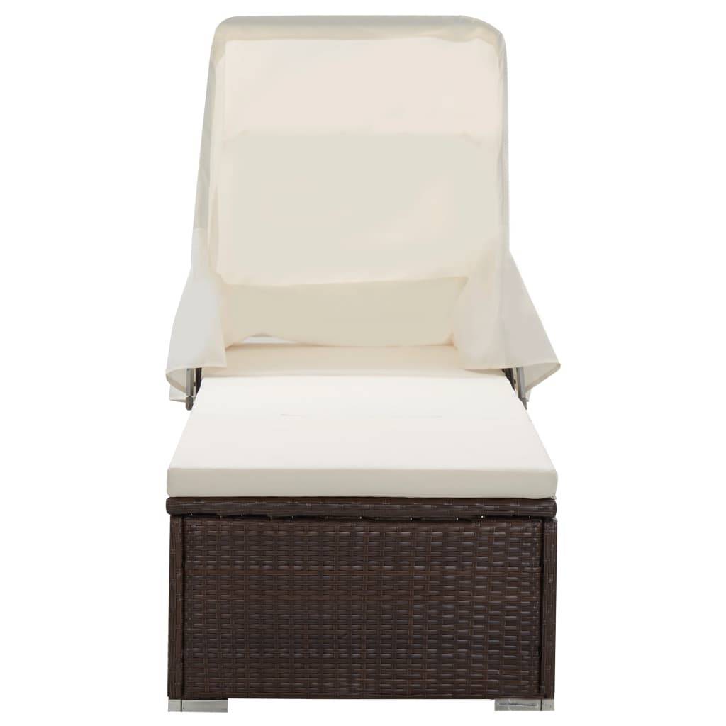 vidaXL Sonnenliege mit Sonnenschutz und Auflagen Poly Rattan Braun