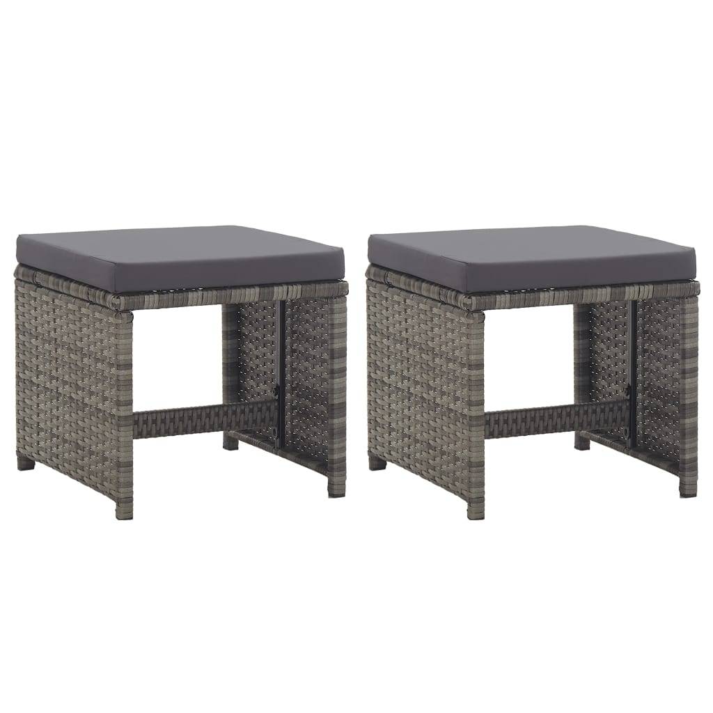 vidaXL Gartenhocker 2 Stk. mit Sitzkissen Poly Rattan Anthrazit