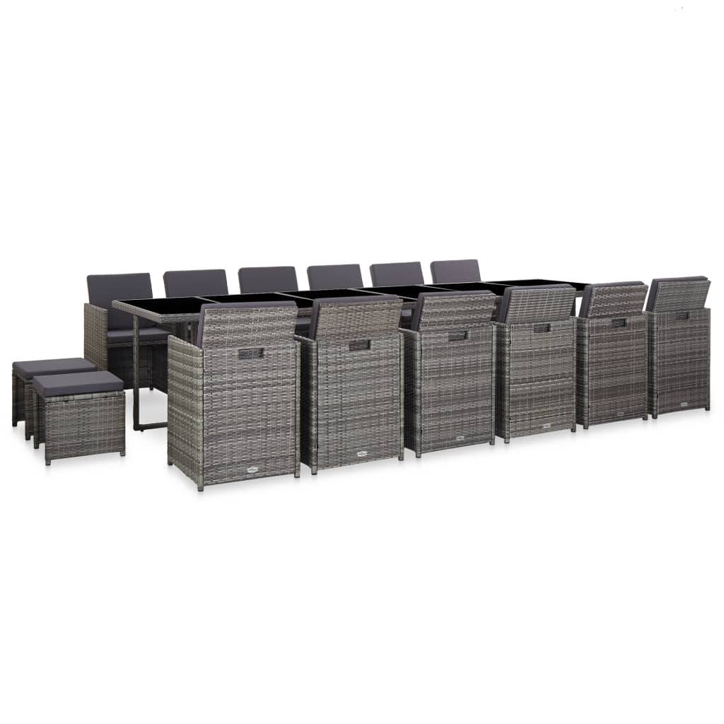 vidaXL 17-tlg. Garten-Essgruppe mit Auflagen Poly Rattan Grau