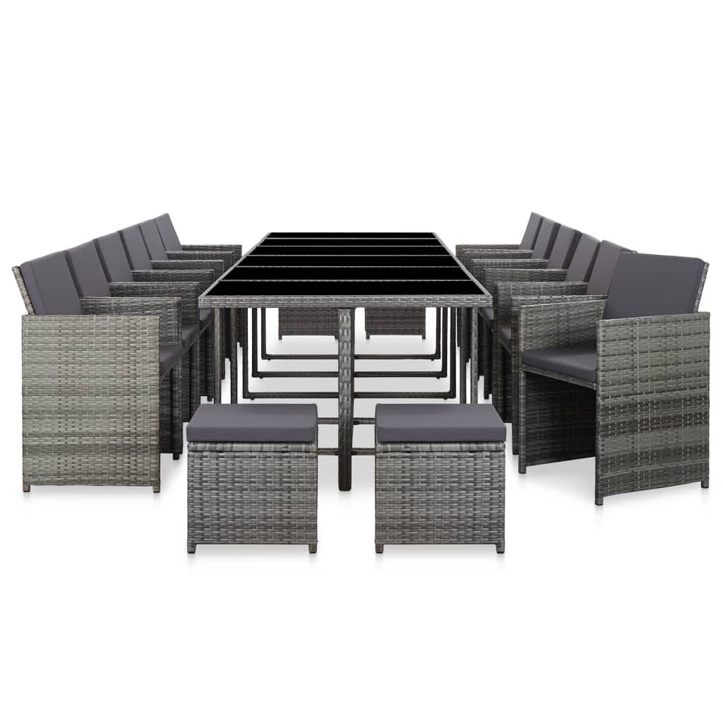 vidaXL 17-tlg. Garten-Essgruppe mit Auflagen Poly Rattan Grau