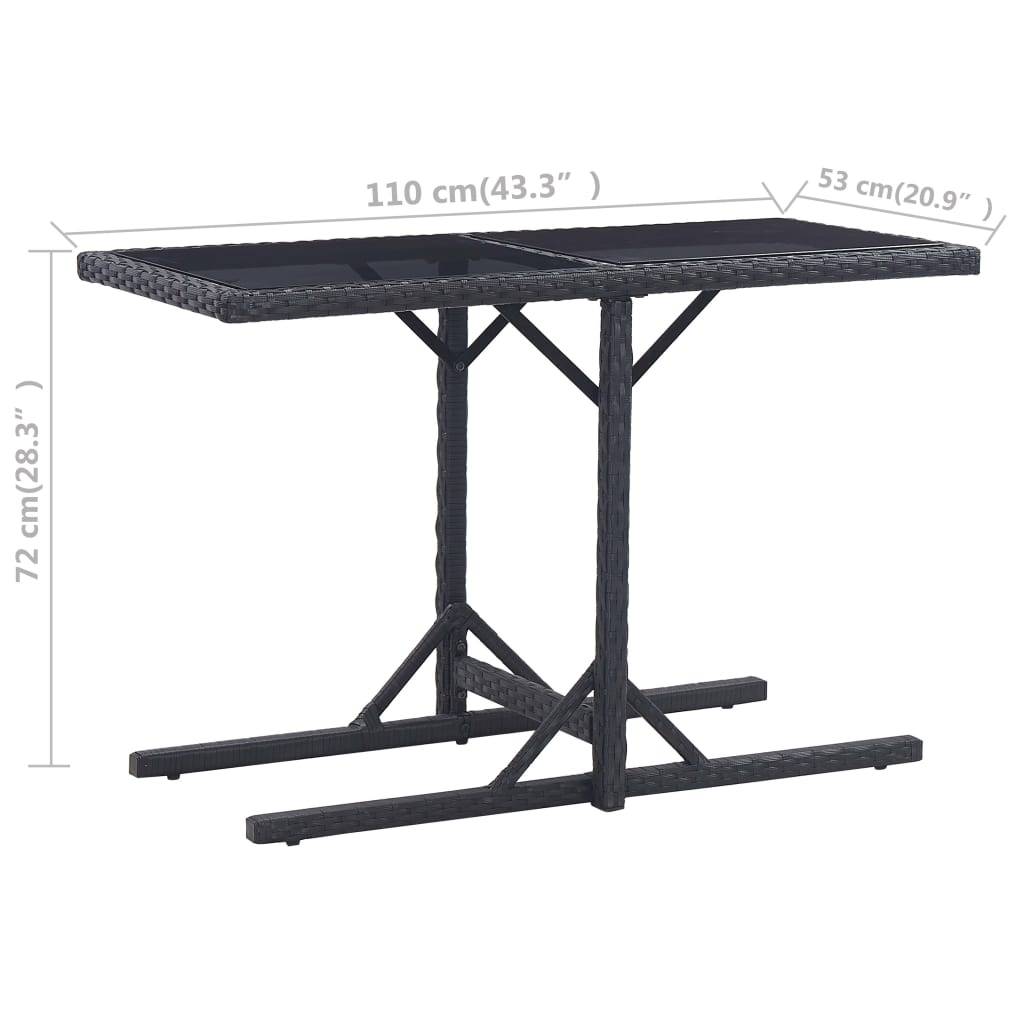 vidaXL Gartentisch Schwarz 110×53×72 cm Glas und Poly Rattan