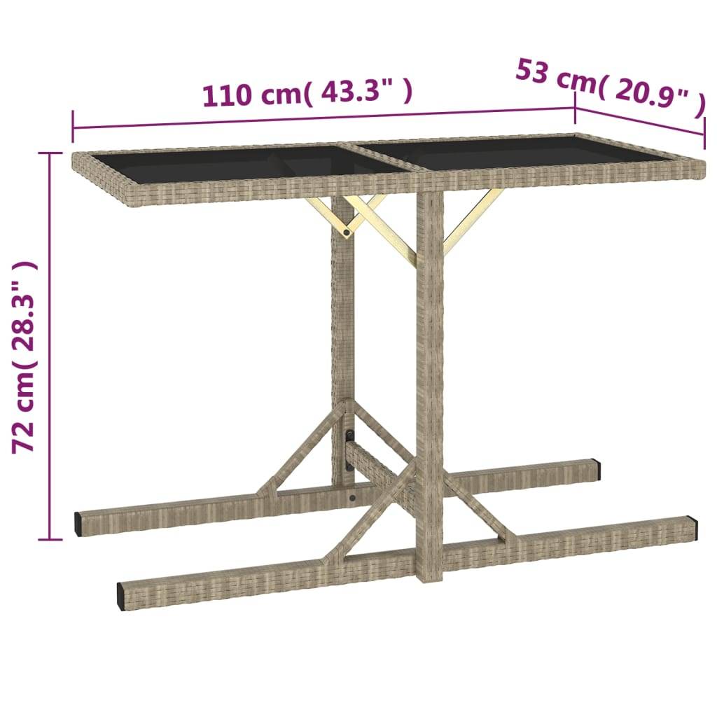 vidaXL Gartentisch Beige 110×53×72 cm Glas und Poly Rattan