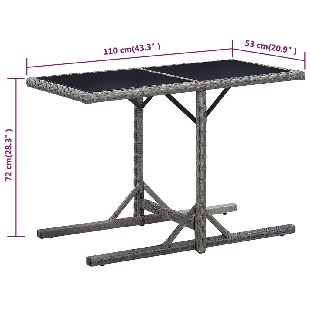 vidaXL Gartentisch Anthrazit 110x53x72 cm Glas und Poly Rattan