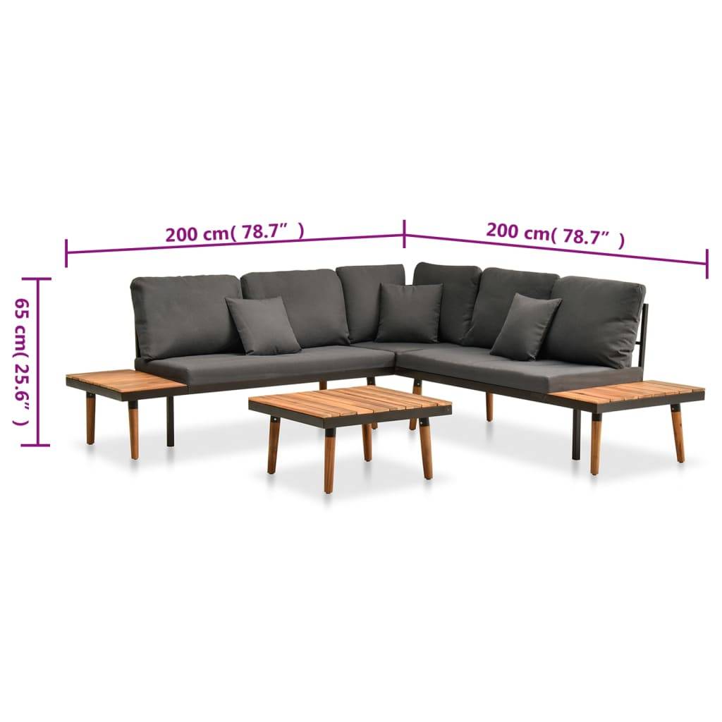 vidaXL 4-tlg. Garten-Lounge-Set mit Auflagen Massivholz Akazie