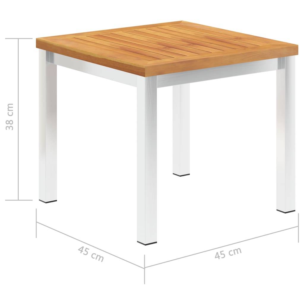 vidaXL Garten-Beistelltisch 45x45x38 cm Massivholz Akazie Edelstahl