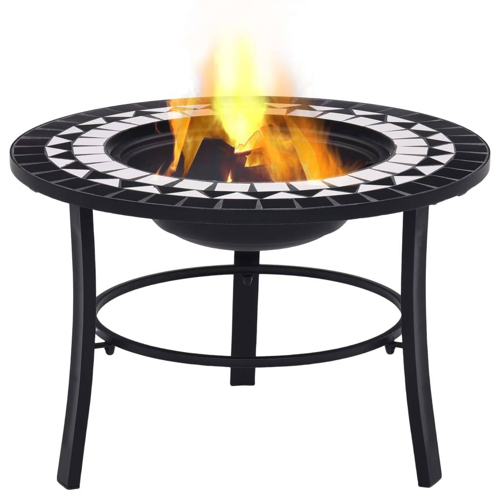 vidaXL Feuerstelle Mosaik Keramik Schwarz und Weiß 68 cm
