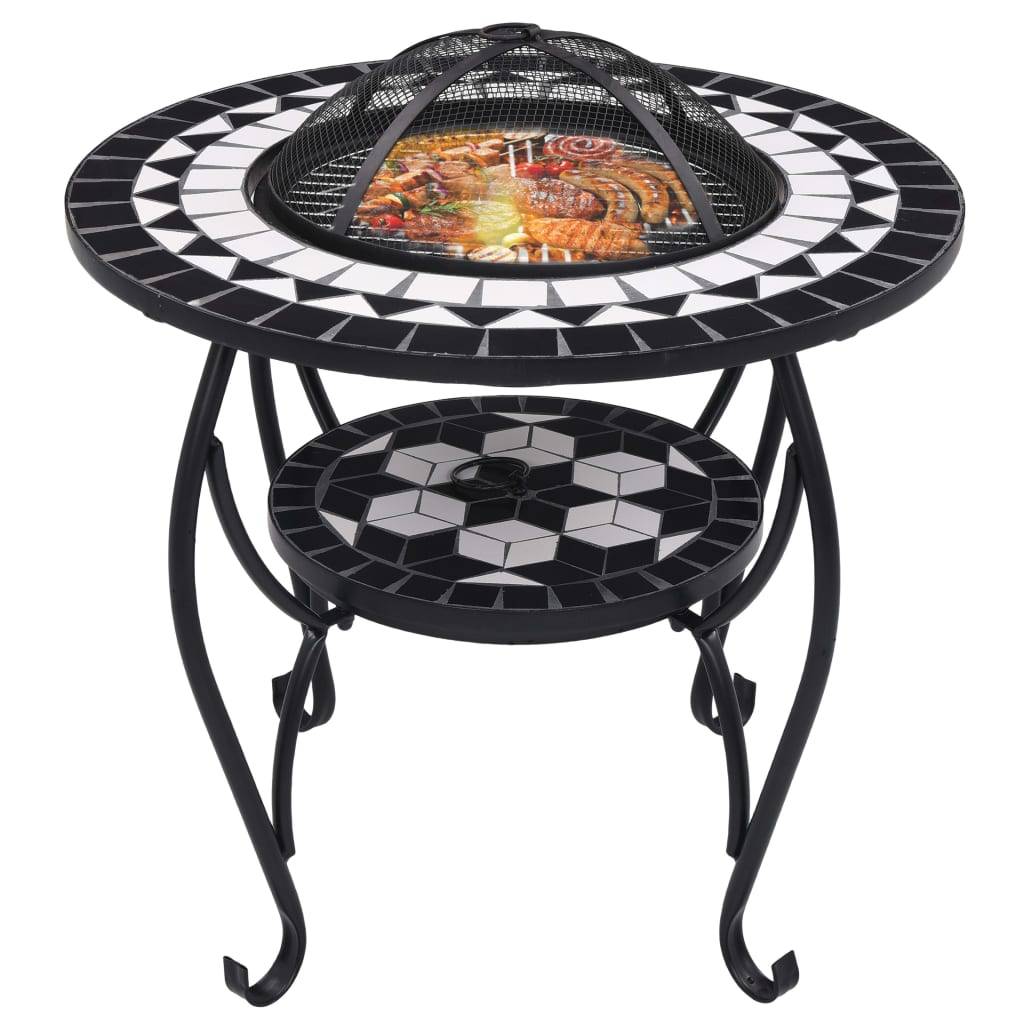 vidaXL Feuertisch Mosaik Keramik Schwarz und Weiß 68 cm