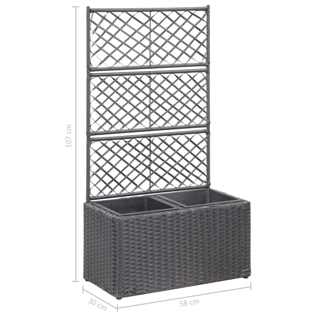 vidaXL Hochbeet mit Rankgitter 2 Töpfe 58×30×107cm Poly Rattan Schwarz