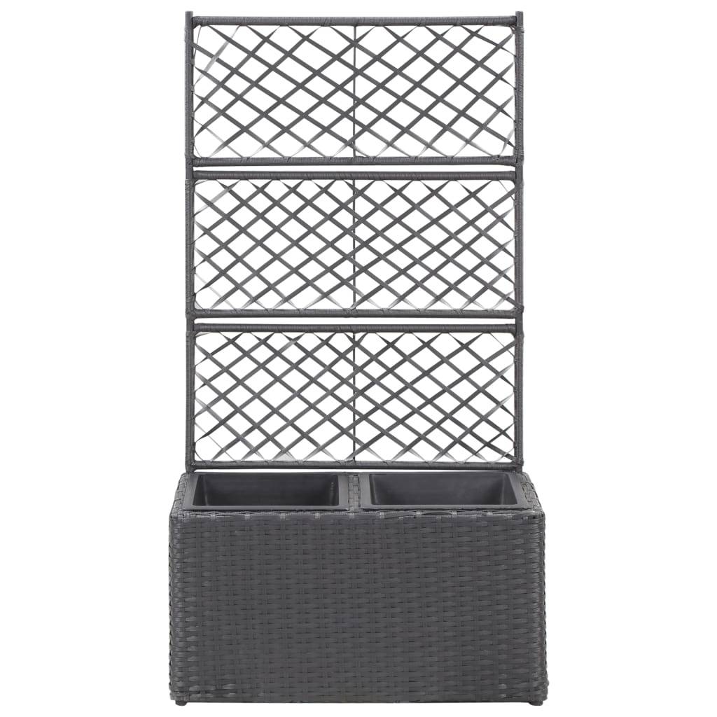 vidaXL Hochbeet mit Rankgitter 2 Töpfe 58×30×107cm Poly Rattan Schwarz