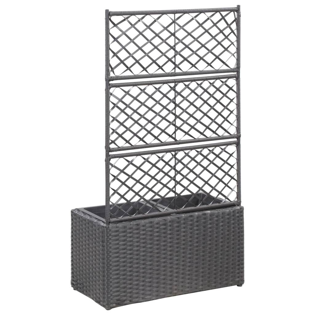 vidaXL Hochbeet mit Rankgitter 2 Töpfe 58×30×107cm Poly Rattan Schwarz