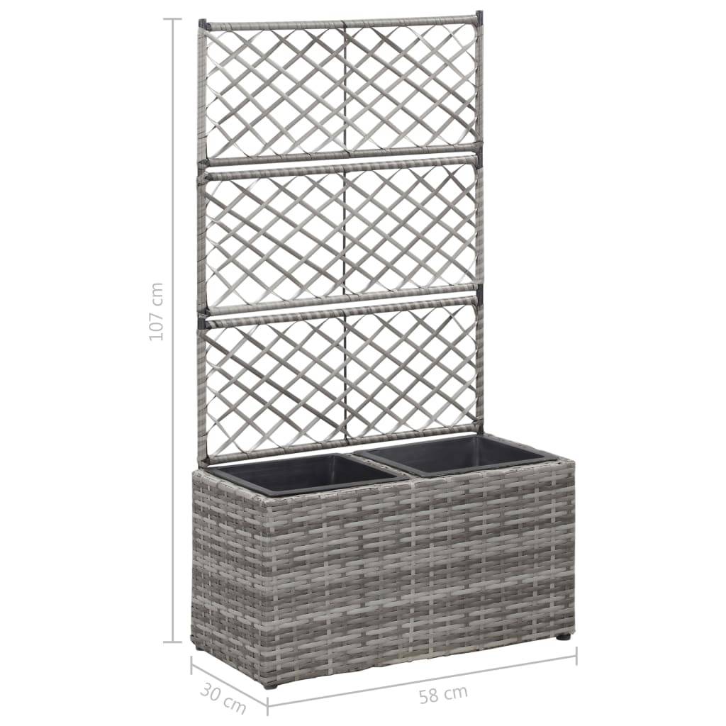 vidaXL Hochbeet mit Rankgitter 2 Töpfe 58×30×107cm Poly Rattan Grau