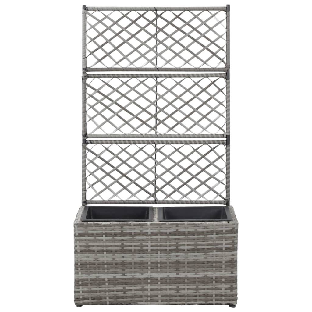 vidaXL Hochbeet mit Rankgitter 2 Töpfe 58×30×107cm Poly Rattan Grau