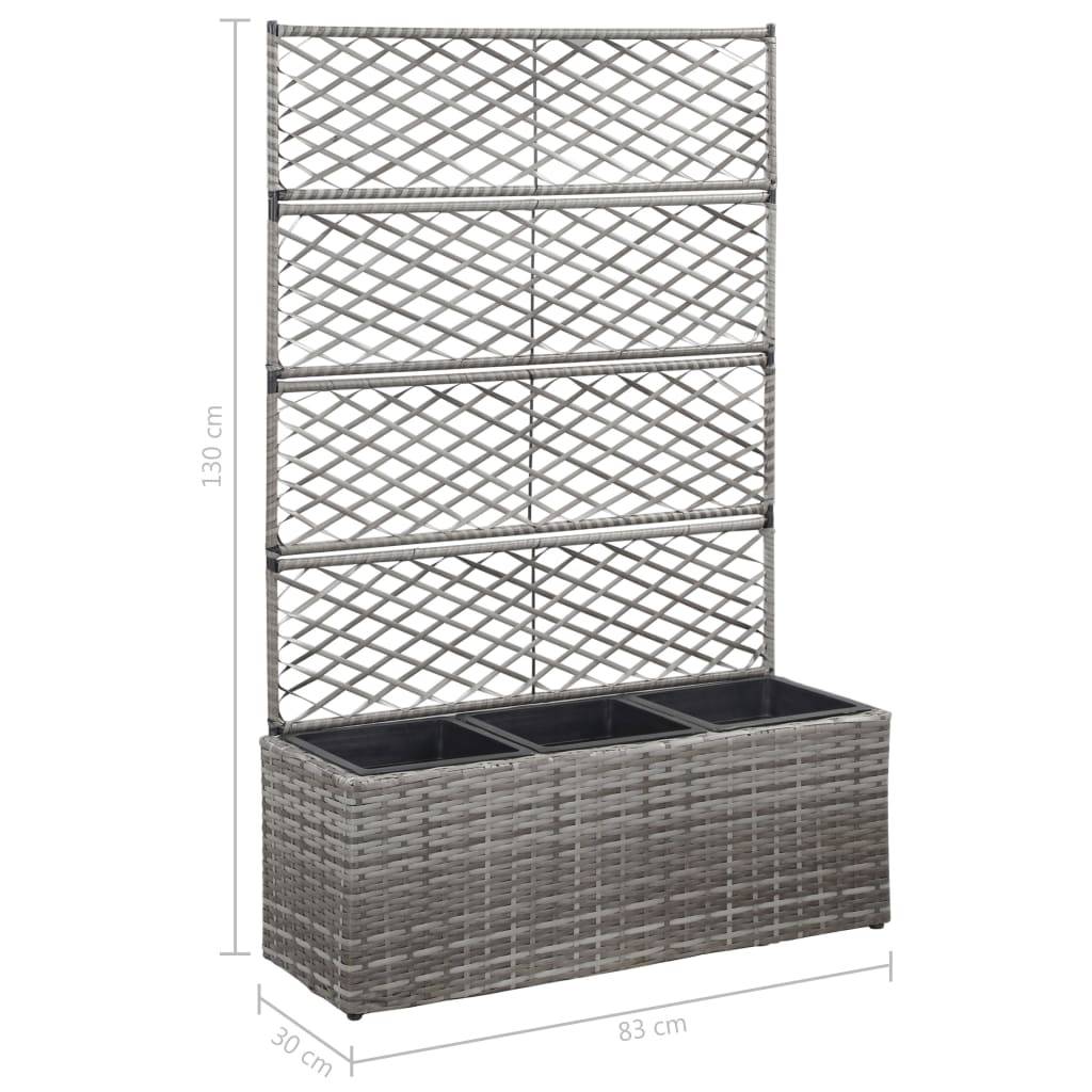 vidaXL Hochbeet mit Rankgitter 3 Töpfe 83×30×130cm Poly Rattan Grau