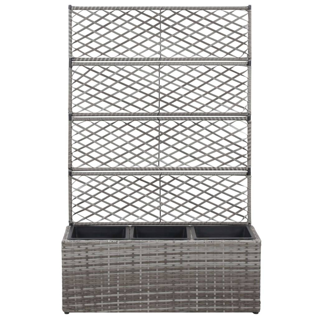 vidaXL Hochbeet mit Rankgitter 3 Töpfe 83×30×130cm Poly Rattan Grau