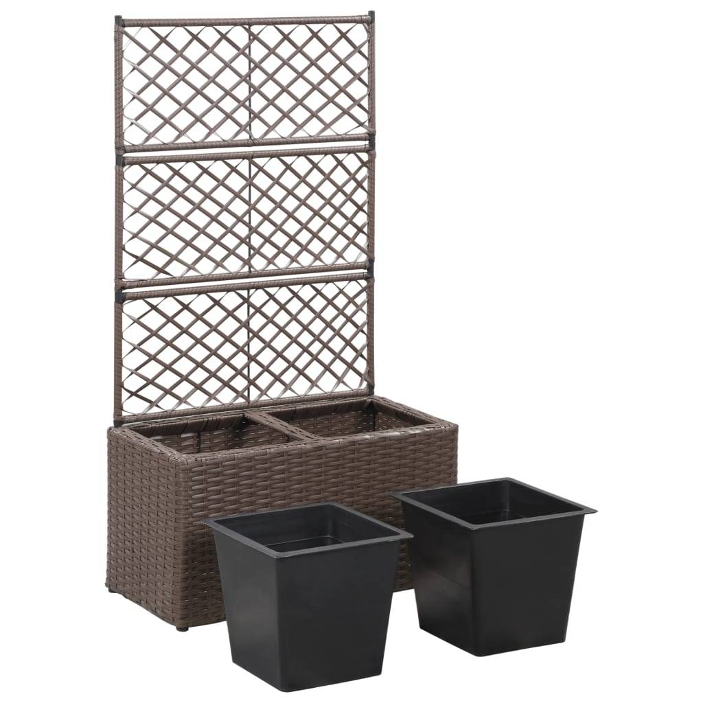 vidaXL Hochbeet mit Rankgitter 2 Töpfe 58×30×107cm Poly Rattan Braun