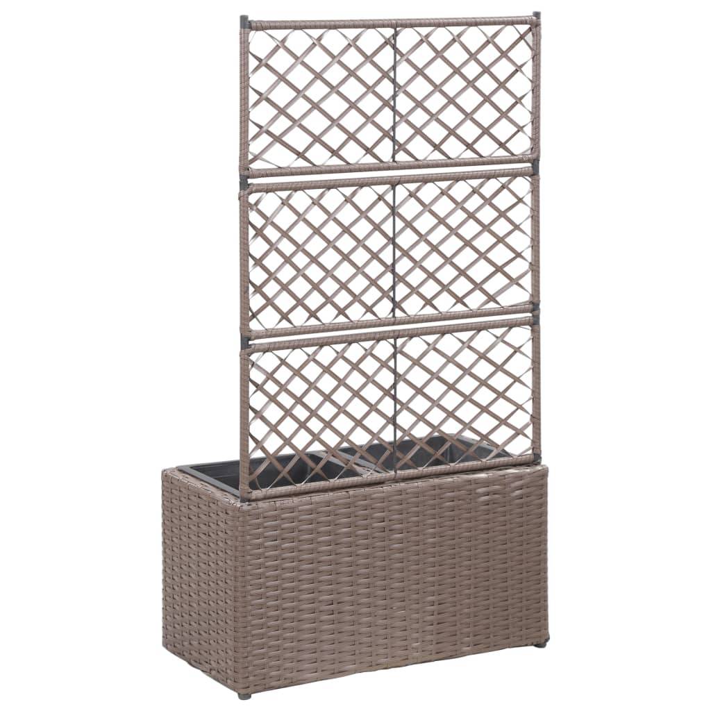 vidaXL Hochbeet mit Rankgitter 2 Töpfe 58×30×107cm Poly Rattan Braun
