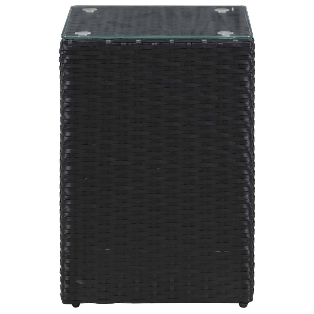 vidaXL Beistelltische 3 Stk. mit Glasplatte Schwarz Poly Rattan