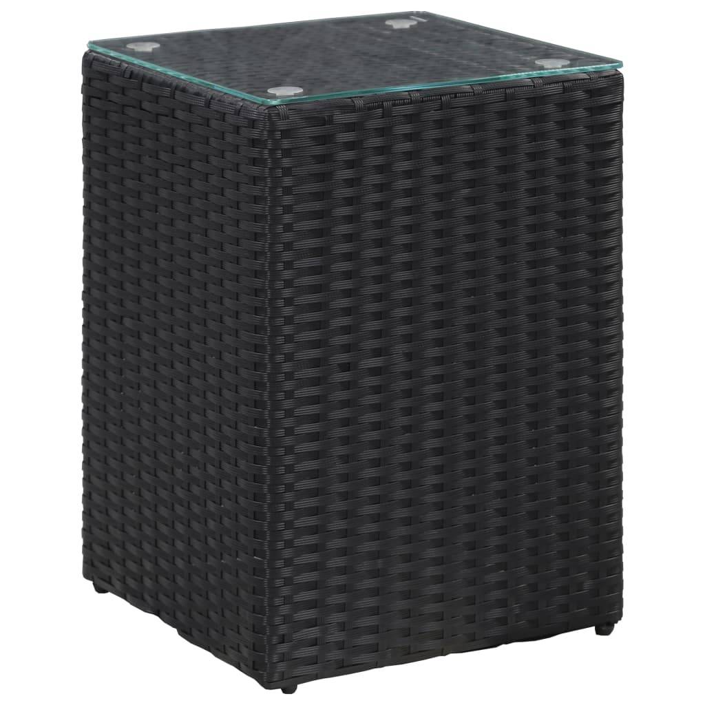 vidaXL Beistelltische 3 Stk. mit Glasplatte Schwarz Poly Rattan